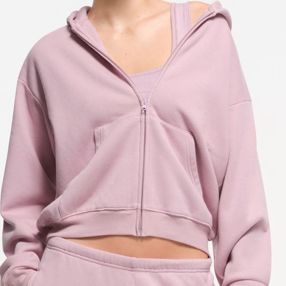 SKIMS COTTON BLEND CLASSIC FLEECE ZIP UP HOODIE SIZE XL DUSK